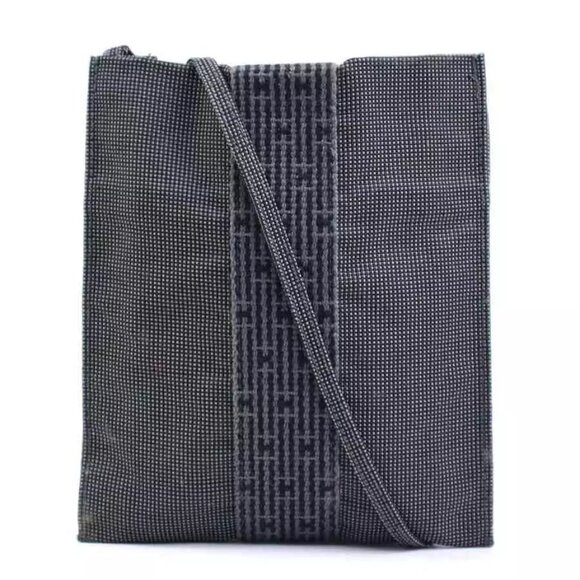 HERMES Her Line Crossbody Shoulder Bag Pochette Dark Gray Canvas - Picture 1 of 12